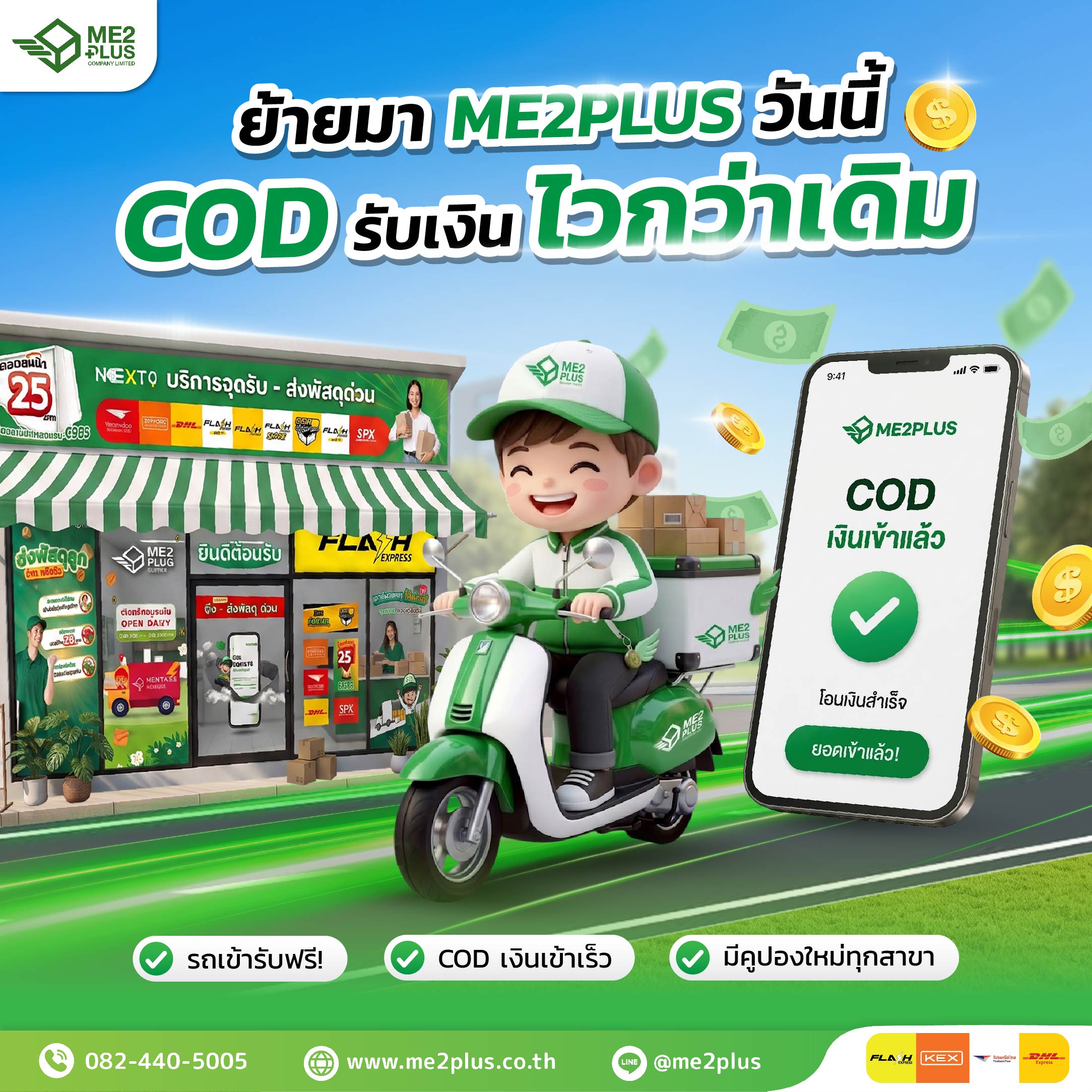 ย้ายมา ME2PLUS วันนี้! ส่งพัสดุแบบ COD รับเงินไวกว่าเดิม พร้อมบริการรถเข้ารับฟรี